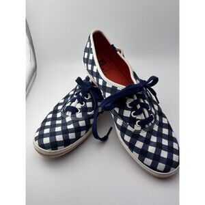 Keds Kate Spade NY Sneakers Sz 8.5 Gingham Navy White Canvas Logo Comfort